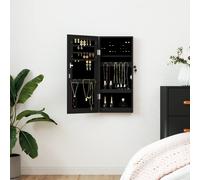vidaXL Armadio Portagioie con Specchio a Muro Nero 30x8,5x67 cm