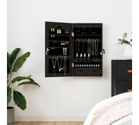 Armadio Portagioie con Specchio a Muro Nero 37,5x10x67 cm