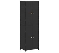 Armadio portaoggetti da giardino Polyratan, 59 x 40 x 180 cm, colore: Nero | 4 scomparti, resina intrecciata durevole, manici in legno Acacia, telaio in acciaio, resistente all'acqua
