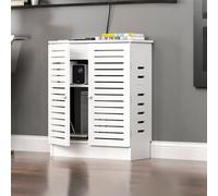 Armadio portaoggetti per router WiFi, organizer da pavimento con ante, striscia di alimentazione e gestione dei cavi, ripiano in legno ignifugo e impermeabile, per casa o ufficio