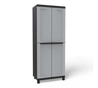 Armadio portascope alto in materiale termoplastico con maniglie scure due ante divisorio verticale e tre ripiani regolabili