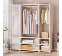 Armadio portatile in tela con cassetti e grucce robusto telaio in acciaio ispessito, ideale per riporre vestiti e accessori in camera da letto (bianco)