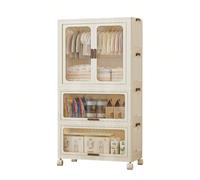 Armadio portatile per bambini con 3 ripiani e ante - Armadio in plastica per riporre i vestiti dei bambini con asta appendiabiti, 10 grucce, organizer per vestiti per neonati con ruote per camera da l