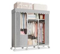 Armadio Portatile per Vestiti con ripiani e asta appendiabiti guardaroba in tessuto con ruote telaio in metallo Organizzatore Portabiti per Camera, Bagno o Soggiorno Cabina Armadio(125X45X170CM)