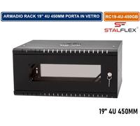 Stalflex Armadio rack 19" 4U, 450mm, porta in vetro, nero RC19-4U-450GB