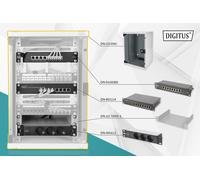 Armadio Rack 9 Unita' 10 Con 1 Ripiano Multipresa Switch Di Rete 8 Porte Gigabit Pannello Patch 8 Porte 10 Cavi Rete Grigio Digitus