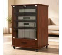 Armadio Rack Audio con Porte in Vetro Temperato e Ripiani Regolabili | Mobile rack audio con cassetto, ruote e spazio per apparecchiature audio e video