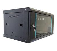 Armadio Rack da Parete 6U 19" in Acciaio Nero con Porta in Vetro Temperato e Serratura - 60x45x35 cm - Montaggio a Muro per Server, Switch, DVR, Router