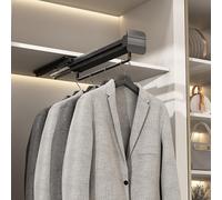 Armadio retrattile Estrarre l'asta, doppia fila smorzamento del gancio di vestiti da 40 kg, vasca di valletto nera, binario per vestiti scorrevoli per armadietti poco profondi, un colore-21.6x4,3