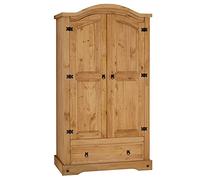 Armadio SALSA Armadio guardaroba Messico Mobili in pino massiccio, tinto / cerato, 2 ante e 1 cassetto