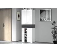 Armadio Scarpiera 4 Ante e 1 Ripiano a Ribalta 76x35x200 cm Savona 4A 1R Bianco Opaco/Grigio Ardesia