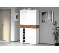 Armadio Scarpiera 6 Ante e 1 Ripiano a Ribalta 114x35x200 cm Savona 6A 1R Bianco Opaco/Rovere Wotan