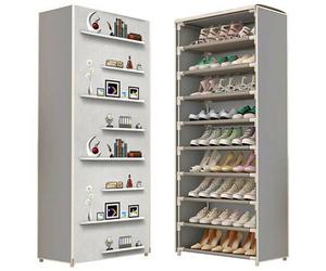 Armadio Scarpiera Modulare Telo Tessuto 10 Ripiani Salvaspazio Mobile TNT Grigio