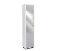 Sarmog Mobile Colonna 1 Anta, Mobile bagno, Colonna bagno, Mobiletto bagno salvaspazio, 4 ripiani, Design contemporaneo, Kit 43x29xh190 (Specchio, Bianco Fiammato)