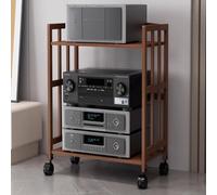 Armadio stereo per la casa in legno massello con ruote piccolo supporto audio video per console di gioco, lettori CD, ricevitori, altoparlanti e amplificatori, ripiano per componenti compatti (tè 55 x