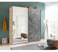 Composad | Armadio della Linea SYSTEMA, Armadio a 2 Ante Scorrevoli con Ante a Specchio, Camera da letto, (LxAxP) 200x223x67 cm, Colore Rovere Oak Mielato e Grigio Tadao, Made in Italy