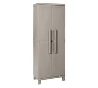 TOOMAX Armadio Tuttopiani Wood Midi 65x37x173h cm in plastica resistente effetto legno grigio tortora, con 4 ripiani regolabili, piedini e predisposizione per lucchetto, ideale per ripostigli e garage