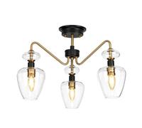 Plafoniera Armand Acciaio Ottone Antico Nero Carbone Vetro Nero 3 Luci E14