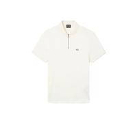 Armani Exchange 3D Embroidered Logo Half Silver Zip Polo, Bianco Sporco, M Uomo