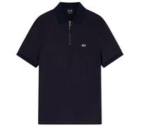 Armani Exchange 3D Embroidered Logo Half Silver Zip Polo, Navy Scuro, XL Uomo