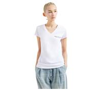 Armani Exchange Maglietta con Logo Milano/New York Slim Fit con Scollo a V T-Shirt, Bianco Ottico, S Donna