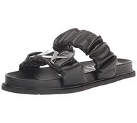 Armani Exchange Aretha Ruched Logo Flat Sandals, Sandali Bassi Donna, Nero e Argento, 39.5 EU