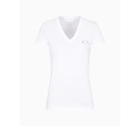 Armani Exchange Arte Sella, Shiny Logo, V Neck T-Shirt, Bianco Ottico, M Donna