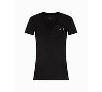 Armani Exchange Arte Sella, Shiny Logo, V Neck T-Shirt, Nero, XS Donna