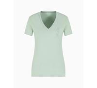 Armani Exchange Arte Sella, V Neck, Shiny Plastiol Logo T-Shirt, Solstice, XL Donna
