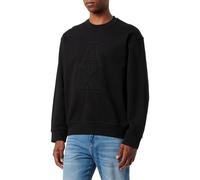 Armani Exchange AX Stacked Logo Cotton French Terry Crewneck Felpa Maglia di Tuta, Nero, XL Uomo