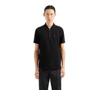 Armani Exchange AX Stacked Logo Cotton Piquet Zip Up Polo, Nero, M Uomo