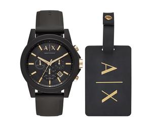 Armani Exchange AX7105 - Orologio da uomo in silicone nero con etichetta bagagli