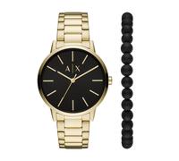Armani Exchange AX7119 Men's Gold-Tone Black Dial Watch & Bracelet Set