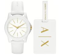 Armani Exchange AX7126 Women's Quartz Watch Set - White Silicone Strap, Luggage Tag Included