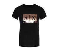 Armani Exchange Basic con logo sequin, T-shirt, Donna, Nero (Black With Gold), M