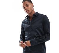 Armani Exchange - Camicia a maniche lunghe blu navy con scritta del logo 38