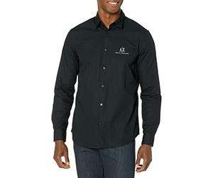Armani Exchange Camicia Classica da Uomo a Maniche Lunghe, con Logo Icon, Nero, L