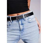 Armani Exchange - Cintura in pelle nera con fibbia con logo-Nero One Size