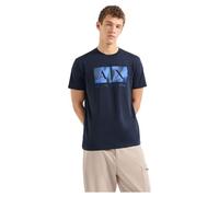 Armani Exchange Classic AX Box Logo with Camo Background Regular Fit Tee T-Shirt, Blu Navy, M Uomo