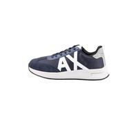 Armani Exchange Cow Suede Inserts, Sole Logo, Lace Up Sneaker, Navy White, 40 EU