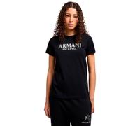 Armani Exchange Crewneck Regular Fit Rhinestone And Metallic Log Otee T-Shirt, Nero, XXL Donna