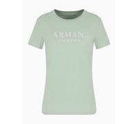 Armani Exchange Crewneck Regular Fit Rhinestone And Metallic Log Otee T-Shirt, Salvia, M Donna