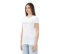 Armani Exchange Crewneck Slim Fit Rhinestone Monogram Logo Tee T-Shirt, Bianco Ottico, L Donna