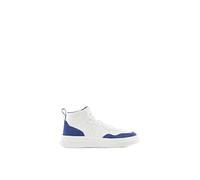 Armani Exchange Donna Comfort Fit, Cow Suede, Side Sewn Logo Sneaker, Bianco/Blu, 35 EU