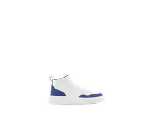 Armani Exchange Donna Comfort Fit, Cow Suede, Side Sewn Logo Sneaker, Bianco/Blu, 35 EU