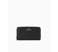 Armani Exchange Donna Jane, Sustainable, Gold Printed Logo Tri-Fold Wallet, Black, Nero, Taglia unica