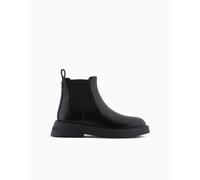 Armani Exchange Donna Margot, Logo Metallico, Ribbed Band Boot, Nero, 36,5 EU, Nero, 36.5 EU