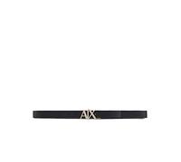Armani Exchange Essenial, Double Face, Metal Logo Plaque, Cintura Uomo, Nero/Blu Navy, 40