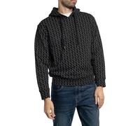 Armani Exchange Essential, all Over Logo Felpa con Cappuccio, Nero/Nero Allover, M Uomo