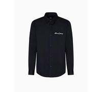 Armani Exchange Camicia da Uomo a Maniche Lunghe, vestibilità Regolare, con Logo, Blu Scuro, S